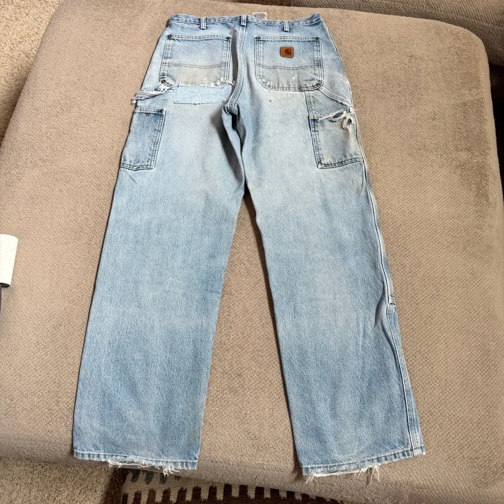 Vintage 2000s Carhartt B73 DST Double Knee Dungaree Jeans Light Wash 32x32
